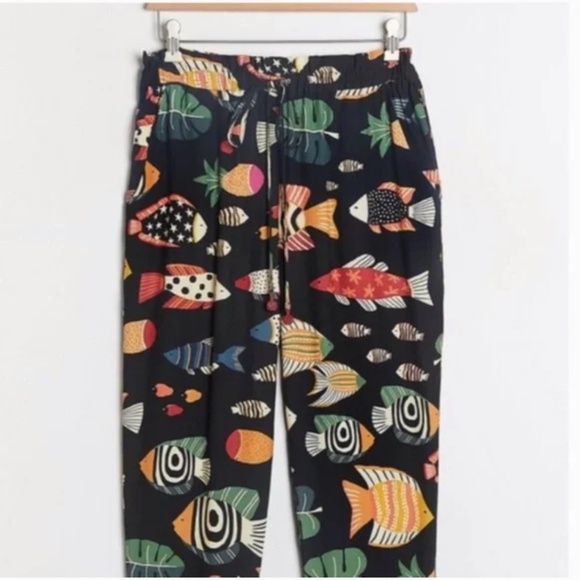 Farm Rio Sealife Fish Colorful Peasant Hipster Hippie Art Deco Farm Boho Pants - Picture 2 of 4